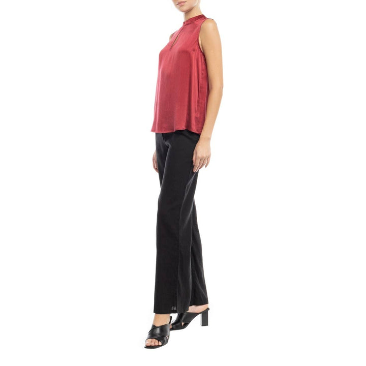 FRONT HOLE MOCK NECK SLEEVLESS TOP - RUBY