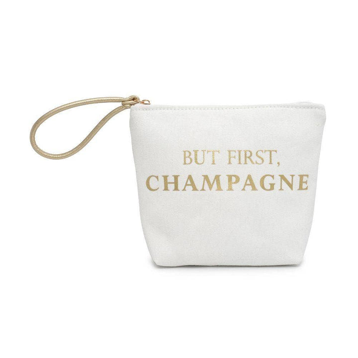 Printed Canvas Wristlet Cosmetic Make Up Bag Pouch: But First