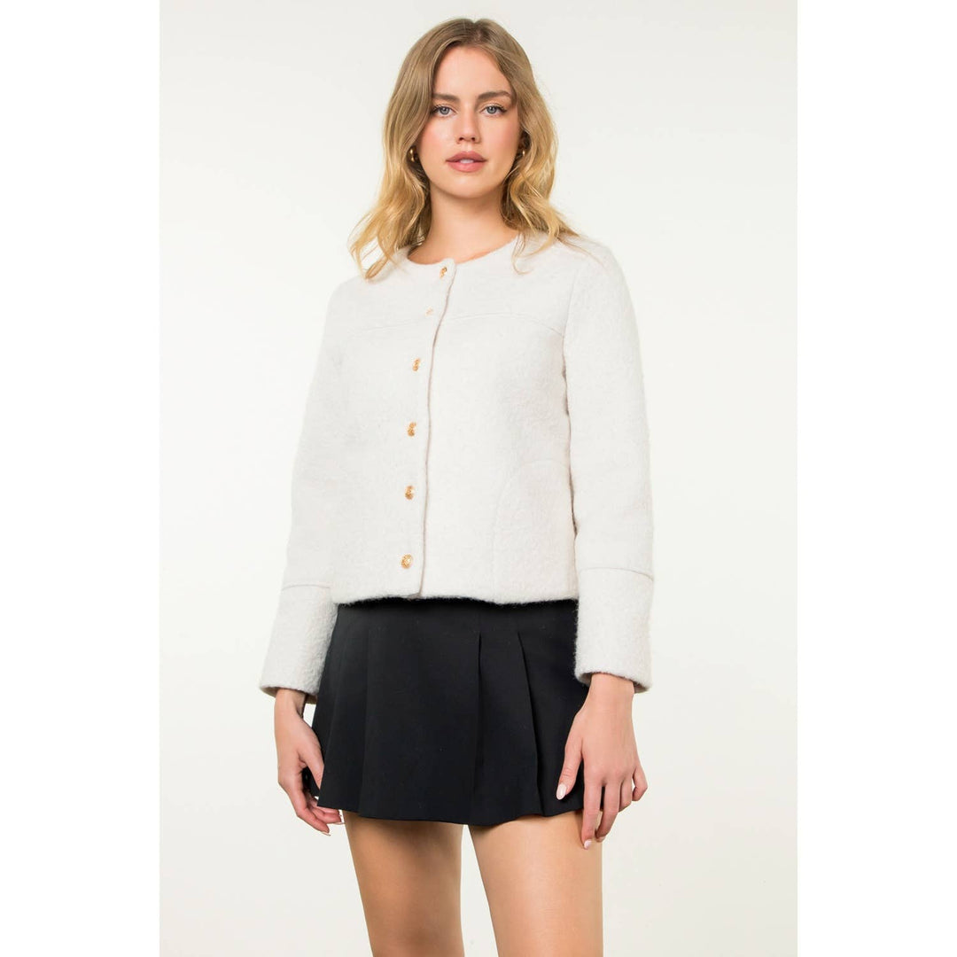 BUTTON UP BOUCLE JACKET - CREAM