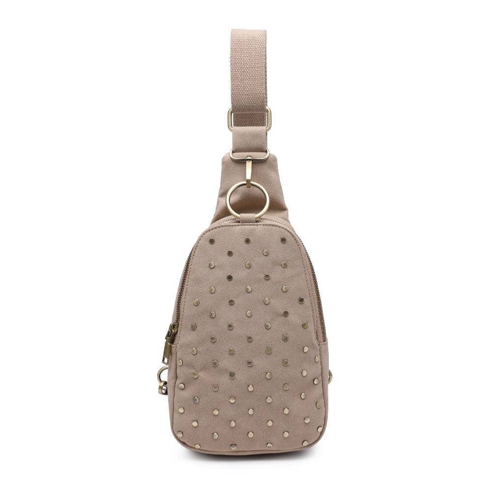 REGINA STUDDED VEGAN LEATHER SLING BACKPACK