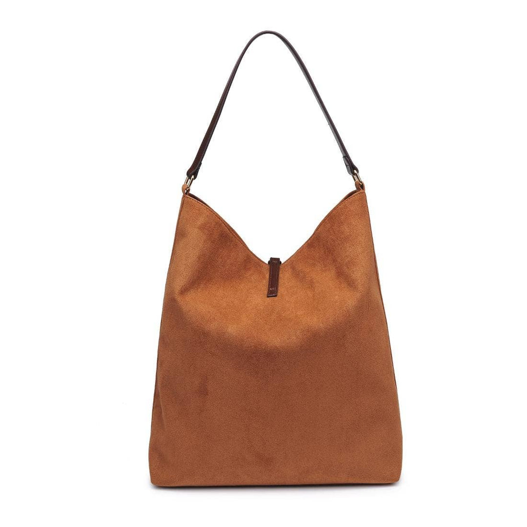FELICITY HOBO VEGAN SUEDE BUCKET BAG - COGNAC