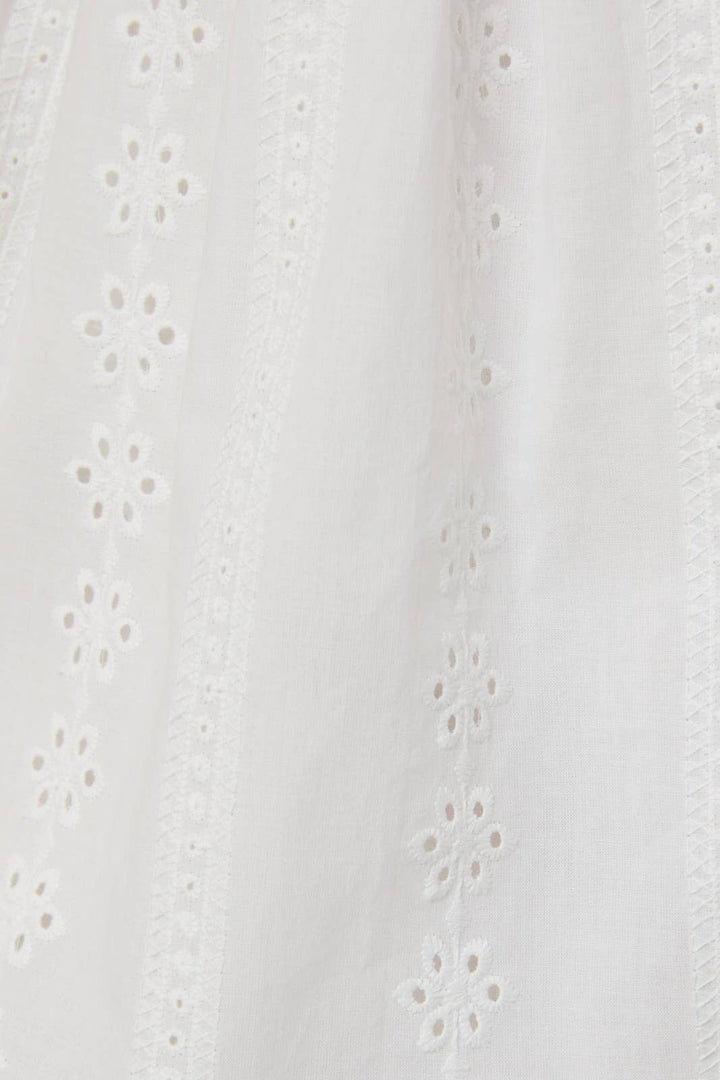 BUTTON DOWN FIT + FLARE EYELET MIDI DRESS - WHITE