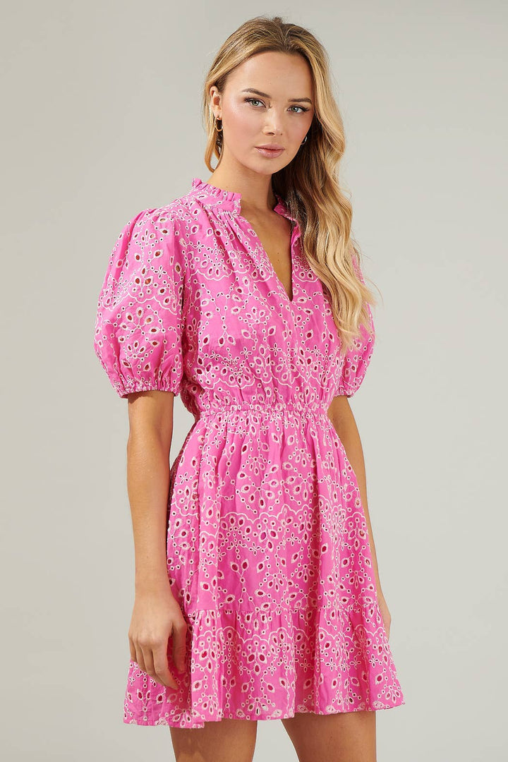 ROSIE EYELET MINI DRESS - PETAL PINK