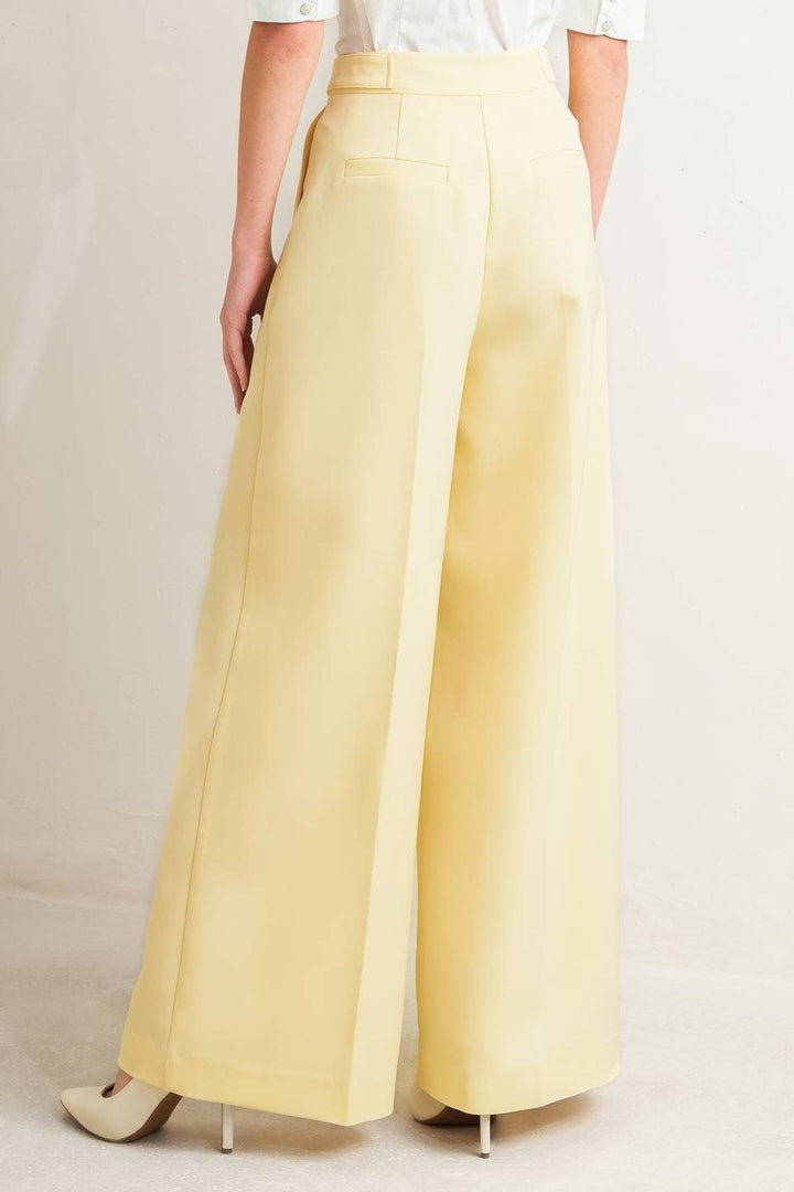 SOLID WOVEN WIDE LEG PANT - LEMON