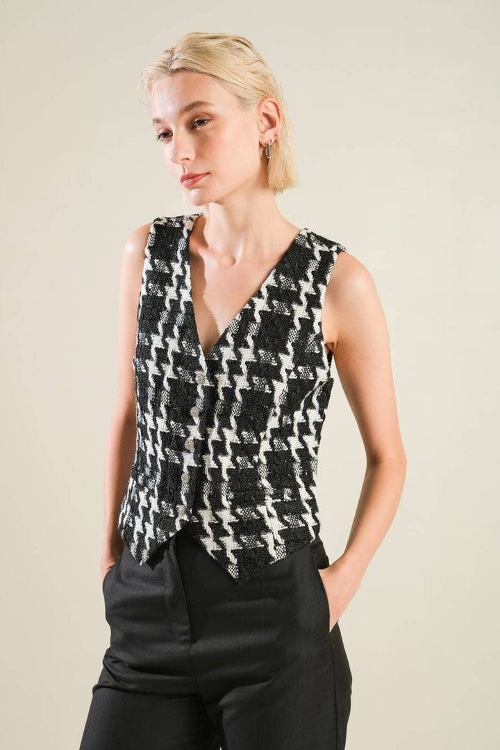 WOVEN TWEED VEST - BLACK + WHITE