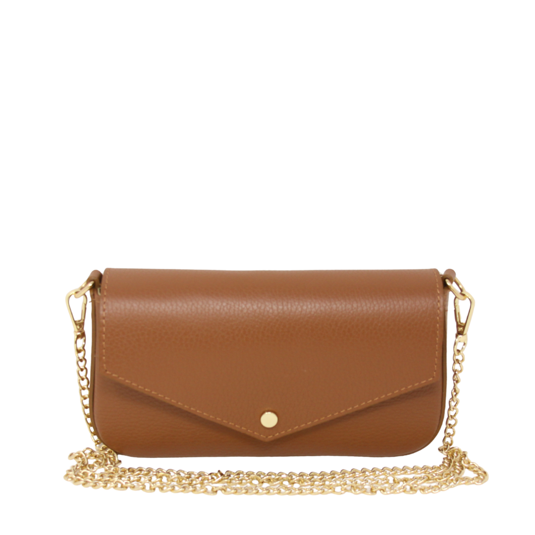 GENUINE ITALIAN LEATHER HANDLE + CROSSBODY BAG - CAMEL