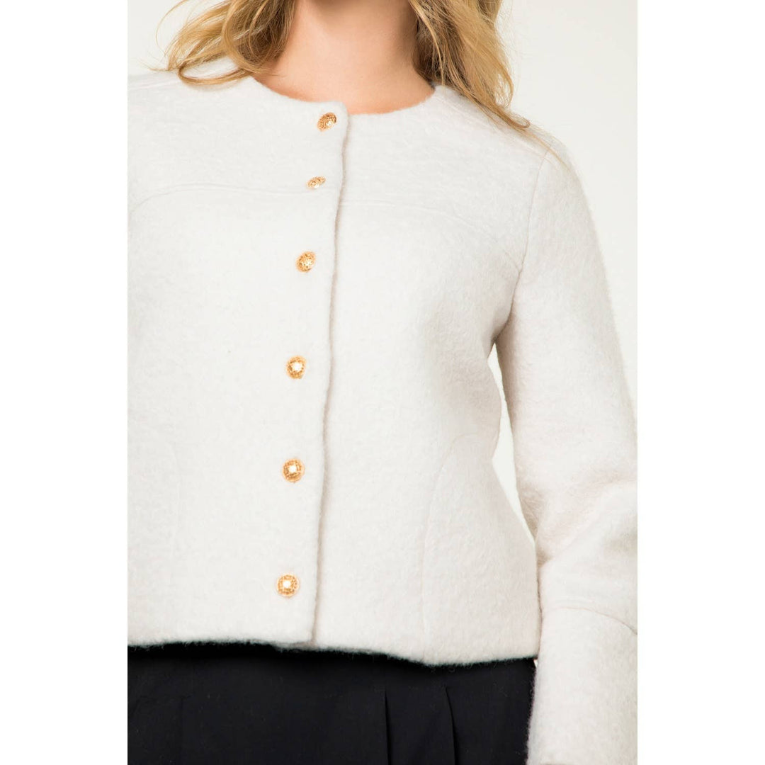 BUTTON UP BOUCLE JACKET - CREAM