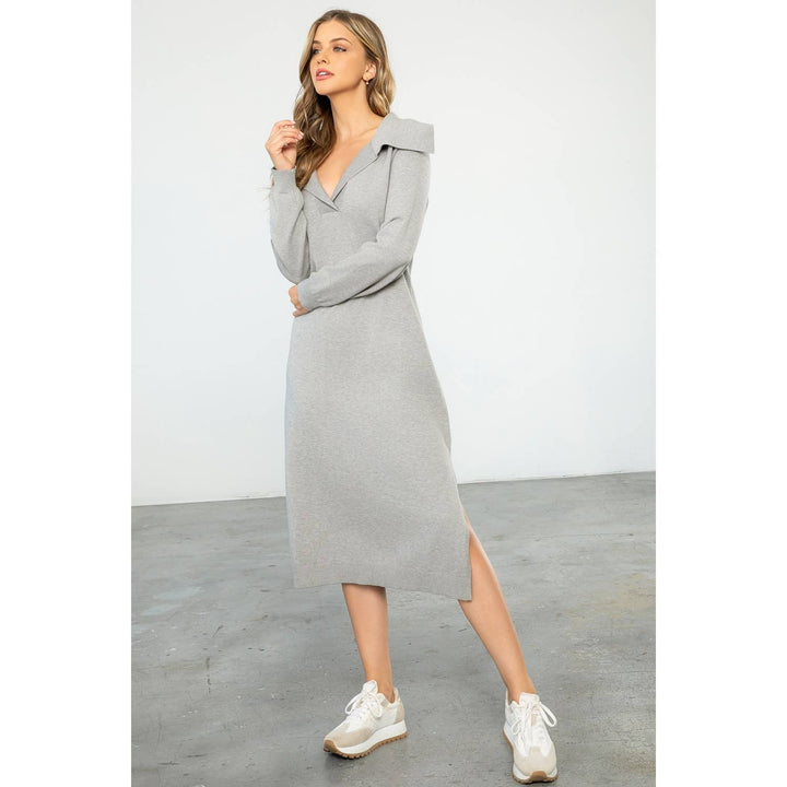 COLLARED SWEATER DRESS - GREY