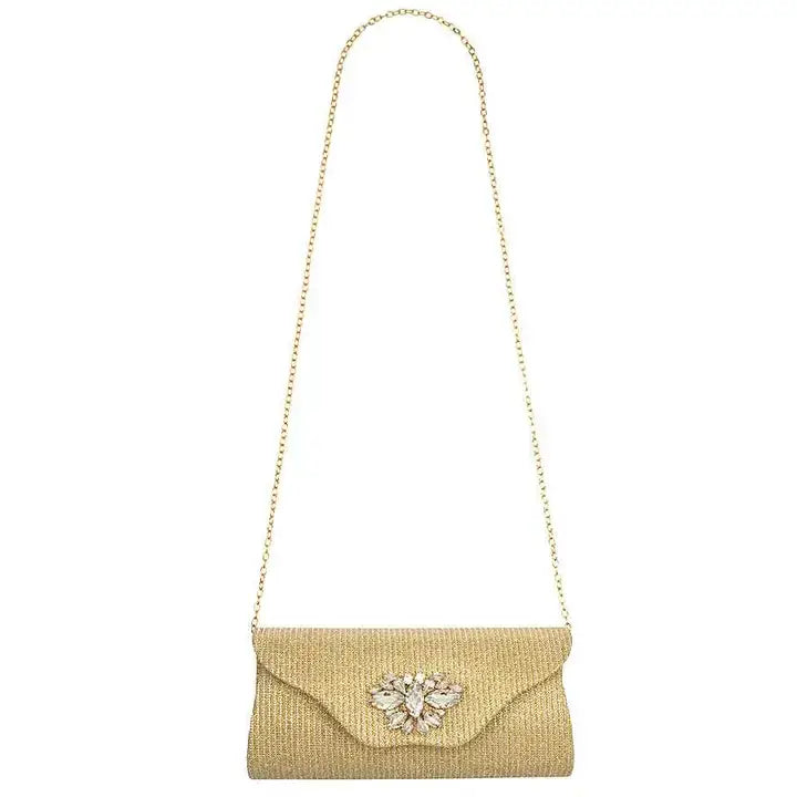 CRYSTAL GEM ORNATE EVENING CLUTCH BAG - GOLD