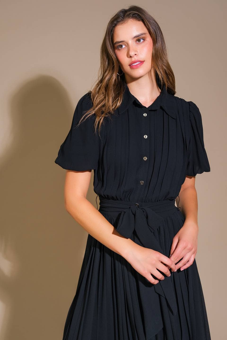 WOVEN MIDI SHIRT DRESS BY FLYING TOMATO - BLACK