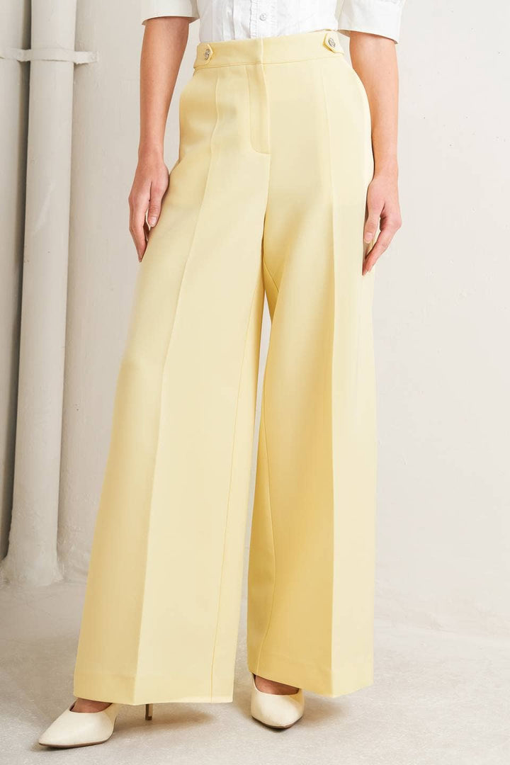 SOLID WOVEN WIDE LEG PANT - LEMON