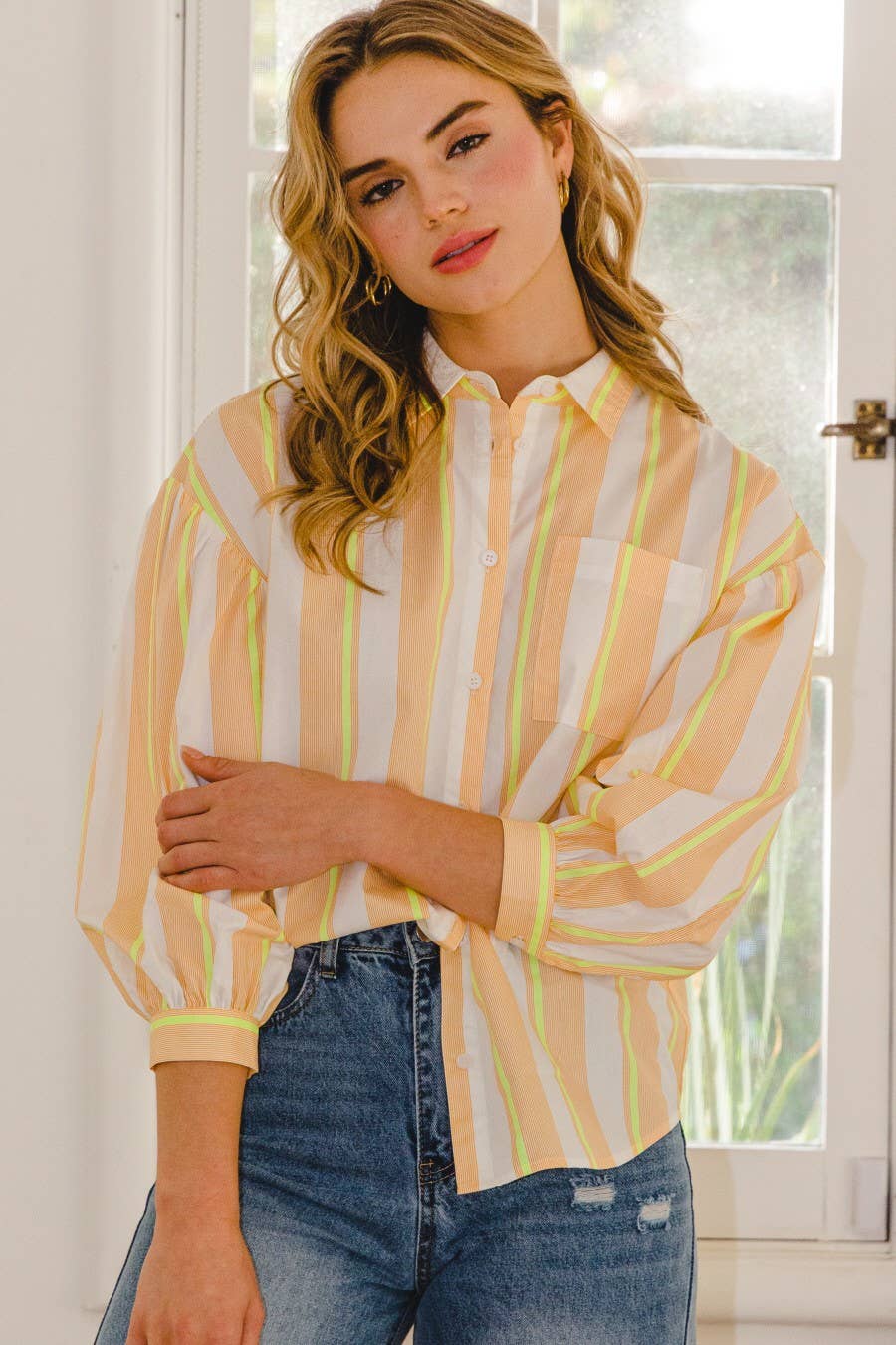 MULTI COLOR STRIPED SHIRT - ORANGE