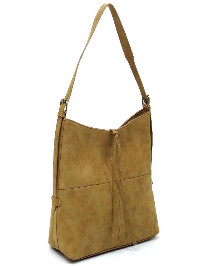 VEGAN SUEDE HOBO SHOULDER BAG - MOCHA