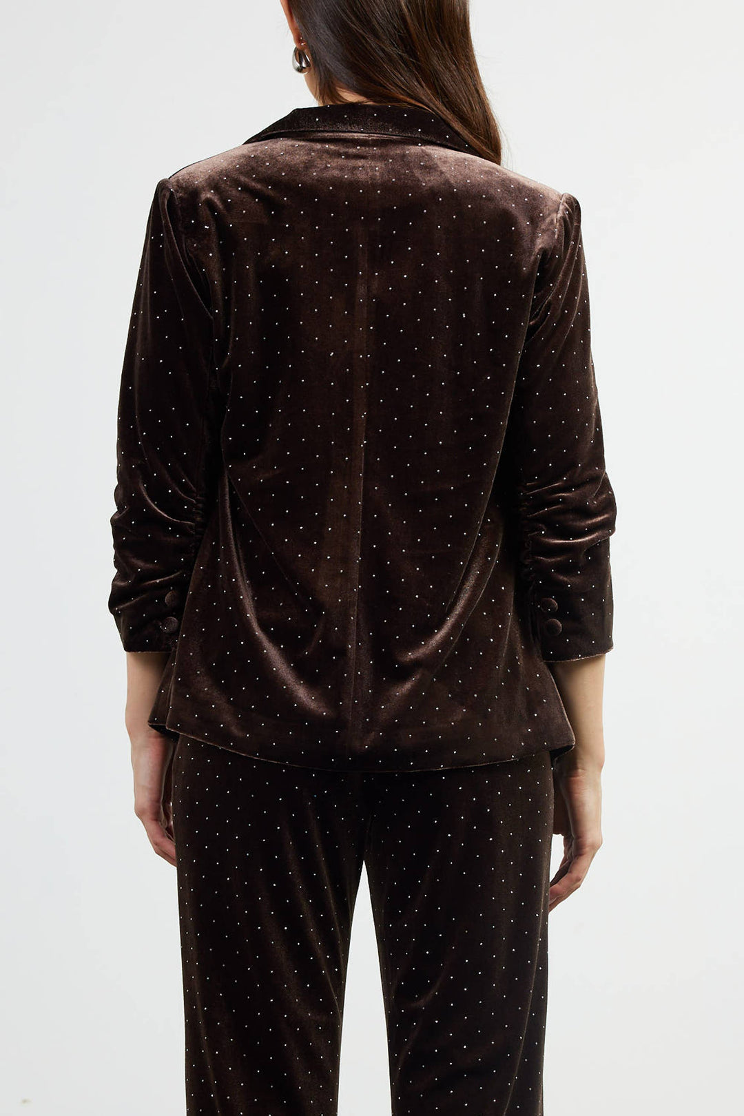RHINESTONE VELVET BLAZER - CHOCOLATE