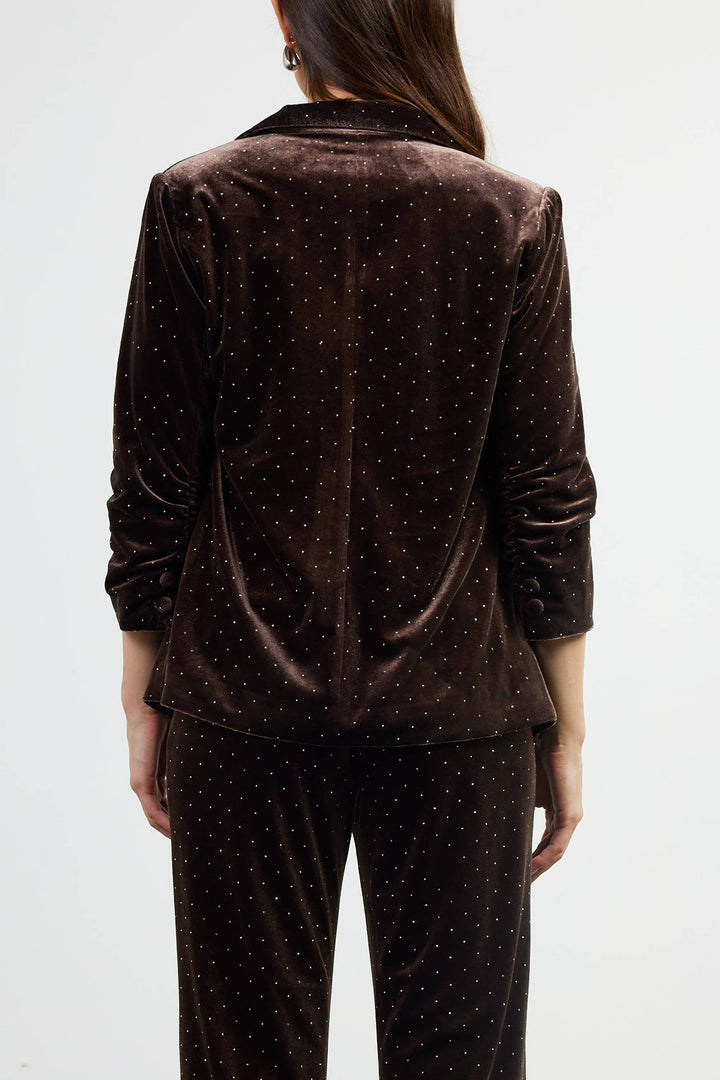 RHINESTONE VELVET BLAZER - CHOCOLATE