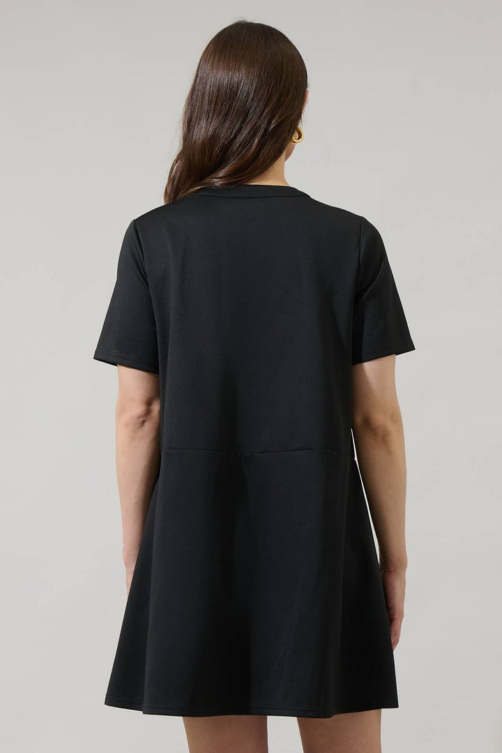 MILIANA BUTTON FRONT MINI SHIFT DRESS - BLACK
