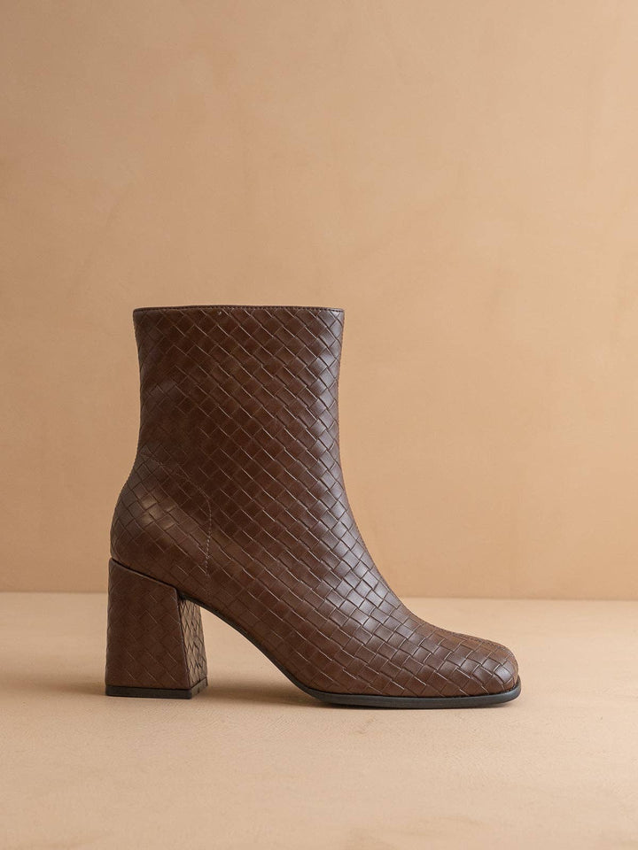 THE DEMI WOVEN BLOCK HEEL ANKLE BOOT - COFFEE