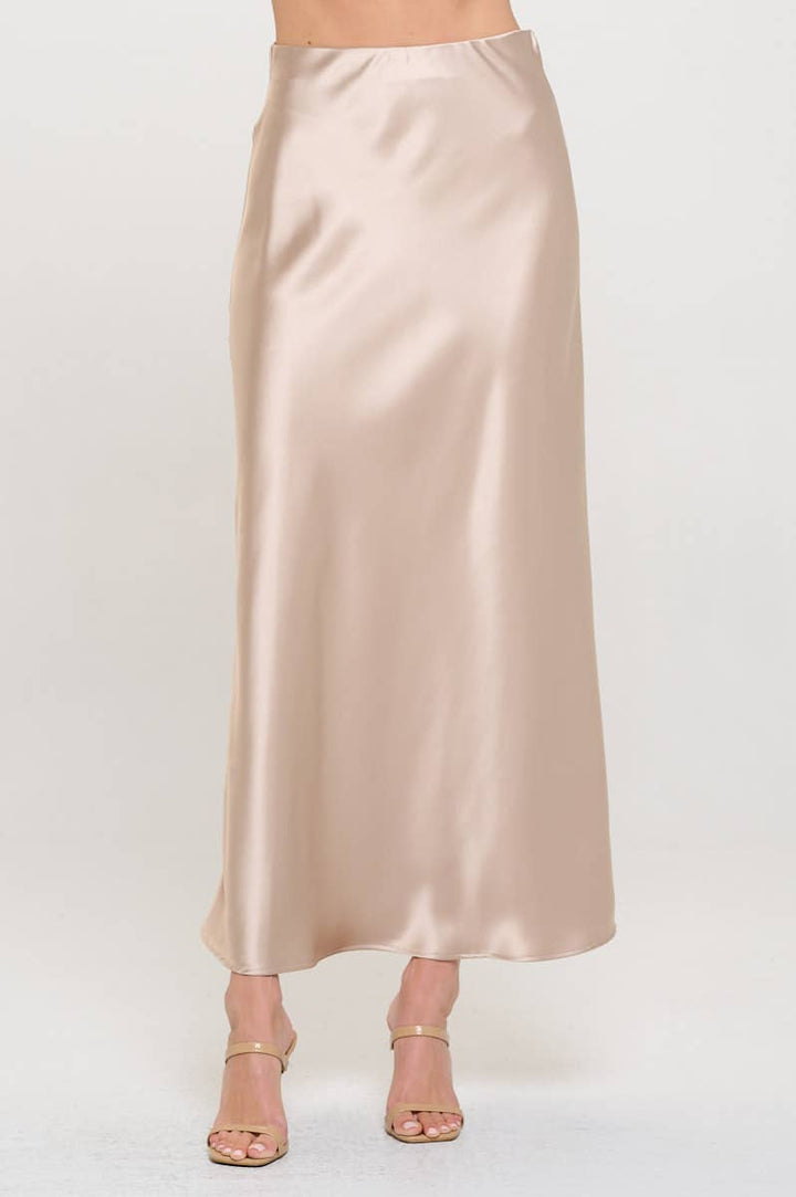 SILKY SATIN MAXI SKIRT - CHAMPAGNE