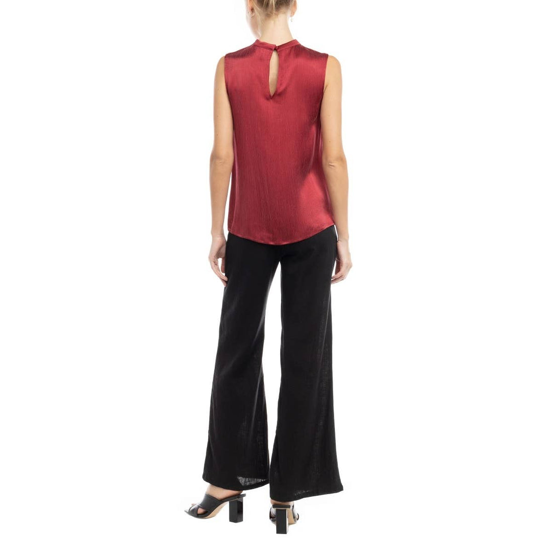 FRONT HOLE MOCK NECK SLEEVLESS TOP - RUBY