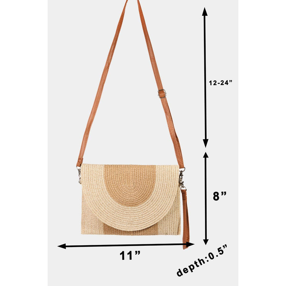 TWO TONE STRAW CLUTCH - TAN