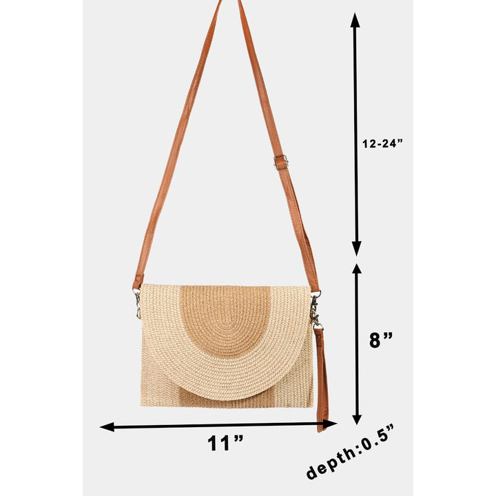 TWO TONE STRAW CLUTCH - TAN