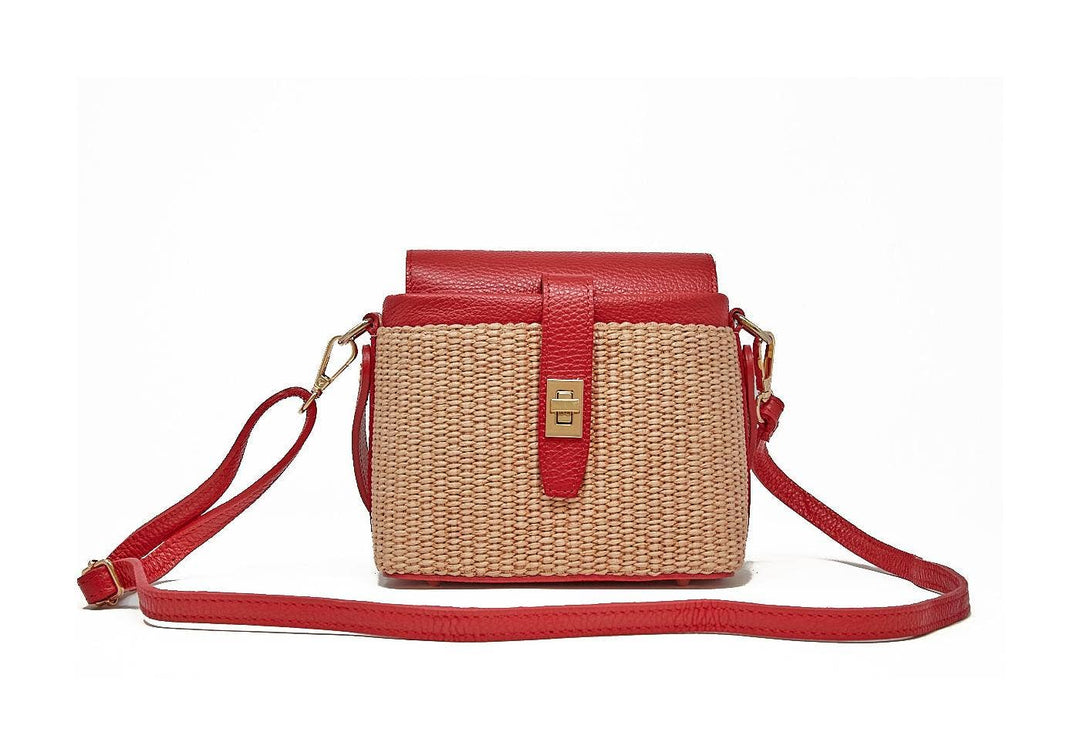 GENUINE ITALIAN LEATHER + RATTAN TOP HANDLE BAG