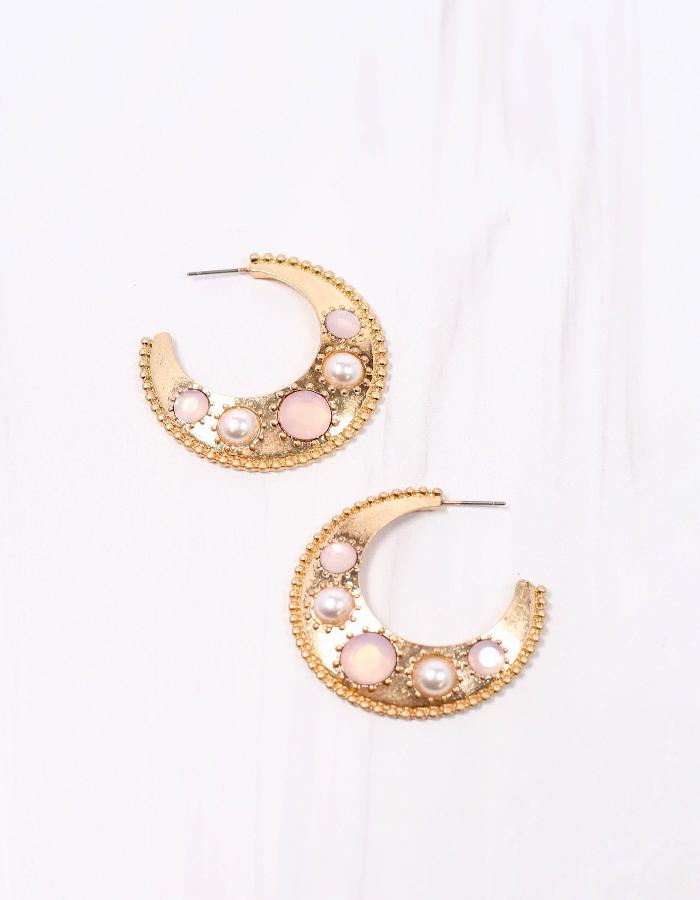 LUNA MOOM HOOP EARRINGS - PINK OPAL