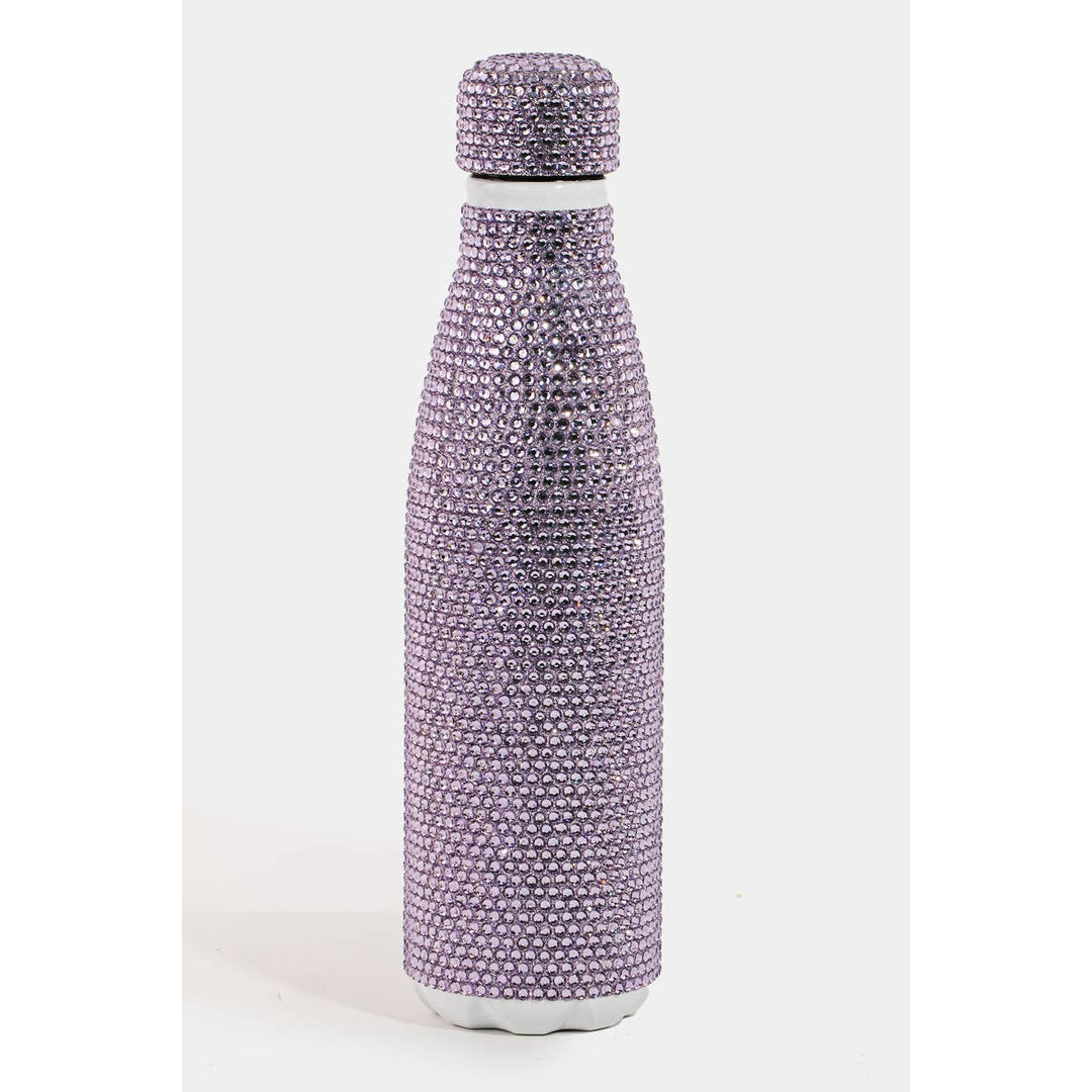 PAVE CRYSTAL RHINESTONE STAINLESS STEEL WATER BOTTLE - PURPLE