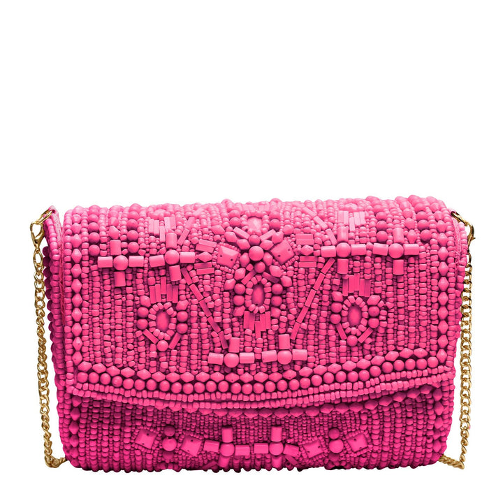 SARI BEADED CROSSBODY HANDCRAFTED CLUTCH - BARBIE PINK