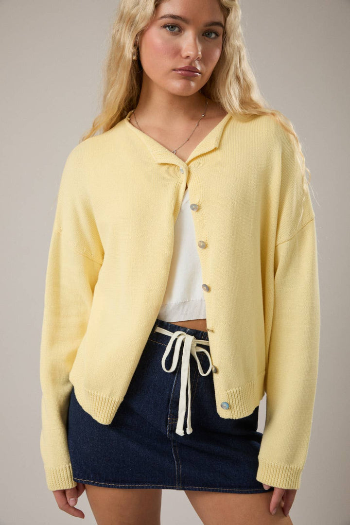 ROUND ROLLED HEMLINE DETAIL THIN SWEATER CARDIGAN