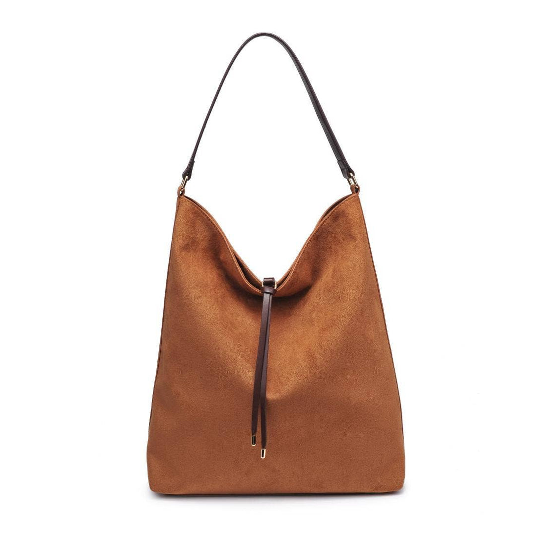 FELICITY HOBO VEGAN SUEDE BUCKET BAG - COGNAC