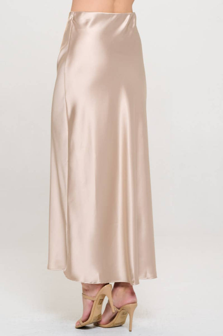 SILKY SATIN MAXI SKIRT - CHAMPAGNE