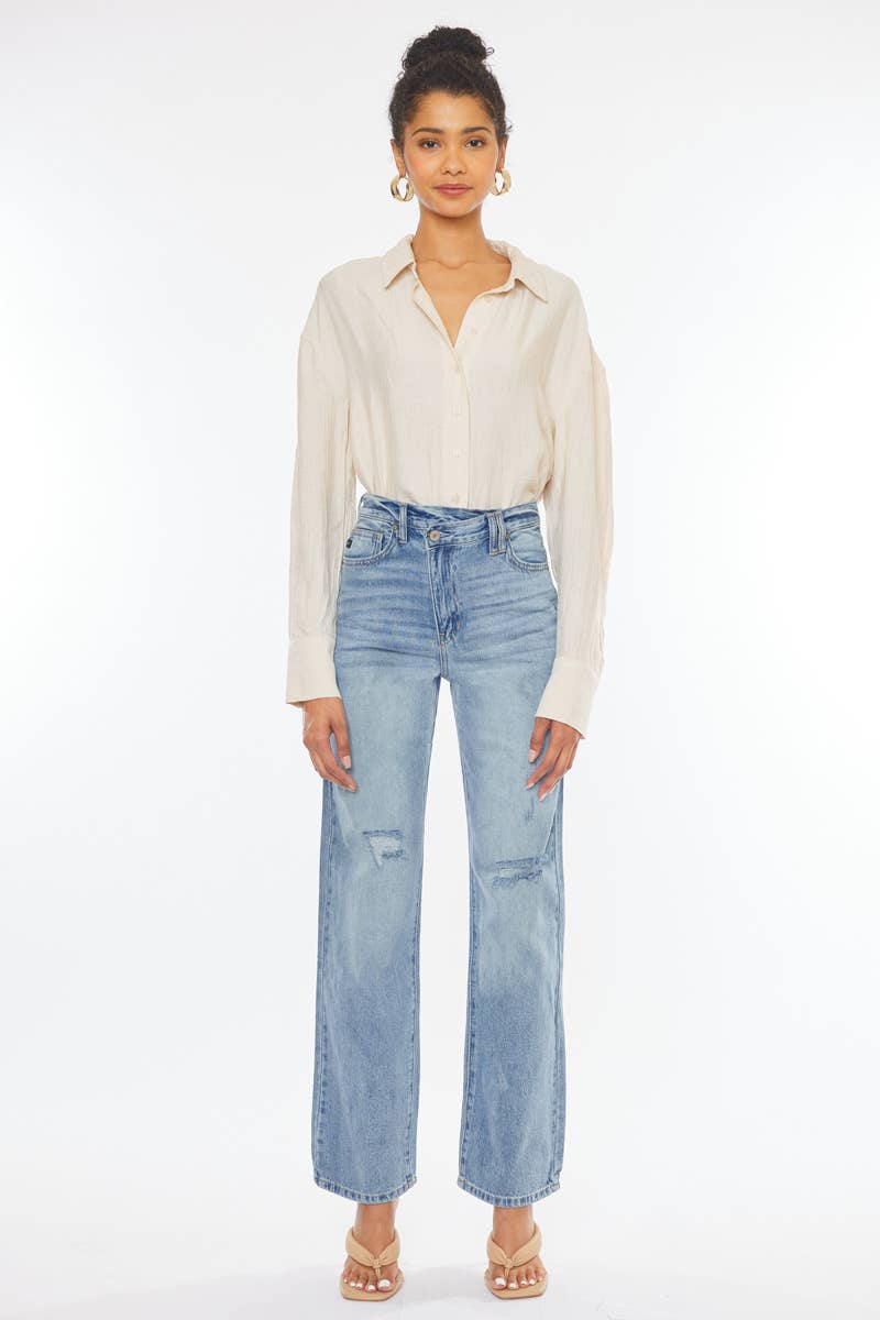 KAN CAN STRAIGHT LEG 90'S JEANS WITH CROSS OVER WAISTBAND