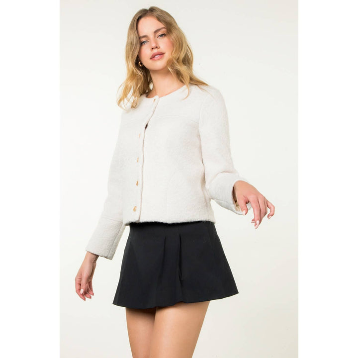 BUTTON UP BOUCLE JACKET - CREAM