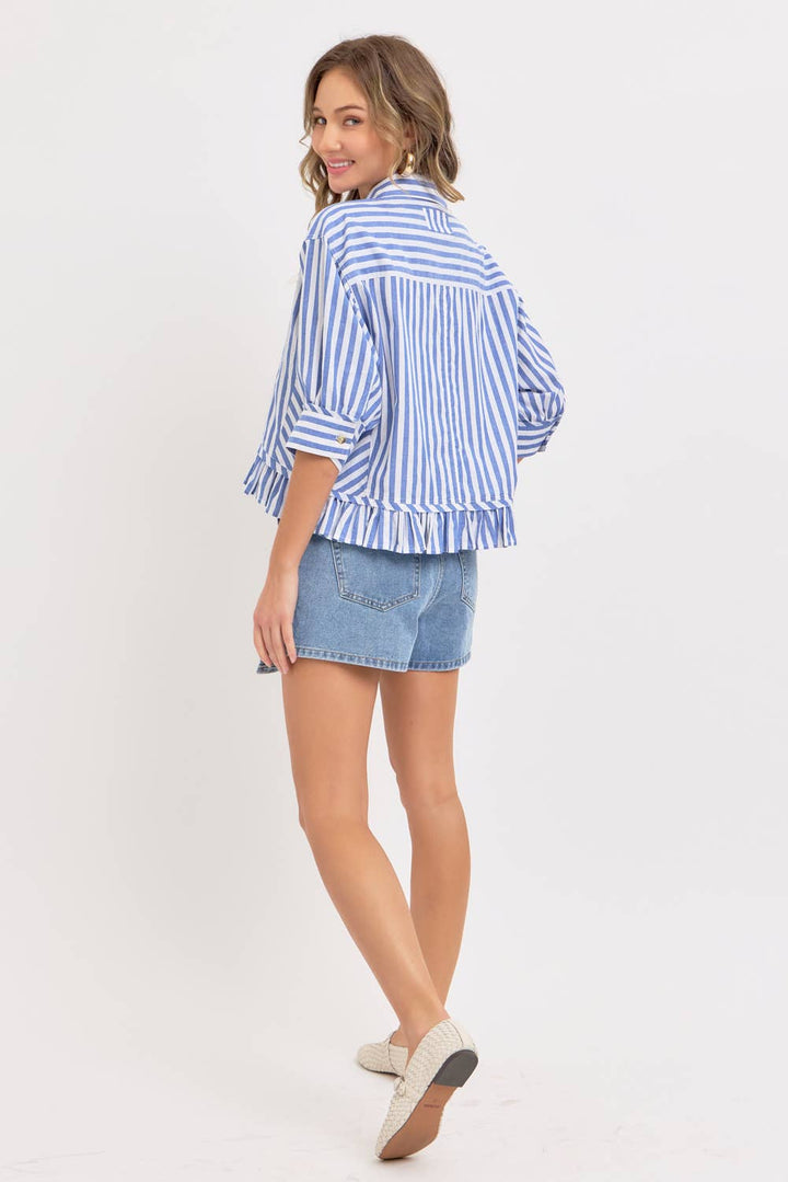 MODERN BUTTON DOWN STRIPED SHIRT - BLUE