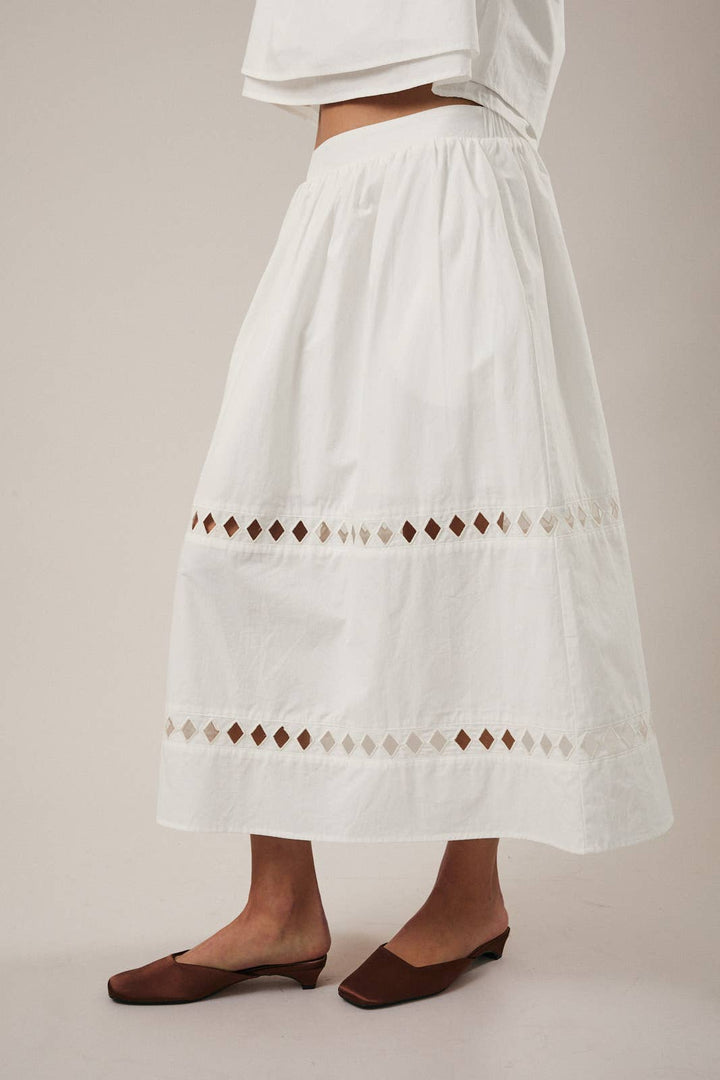 HIGH WAIST CUT OUT DETAIL MIDI SKIRT - MILK WHITE