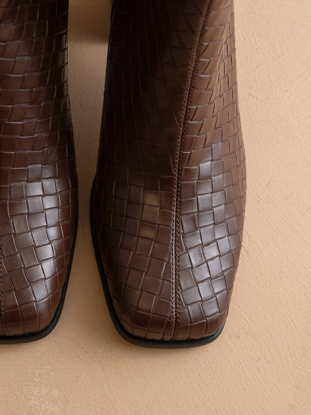 THE DEMI WOVEN BLOCK HEEL ANKLE BOOT - COFFEE