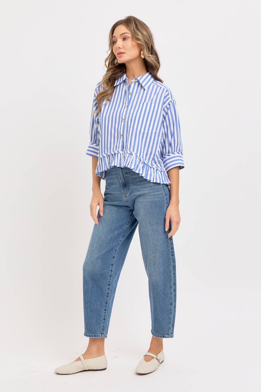 MODERN BUTTON DOWN STRIPED SHIRT - BLUE