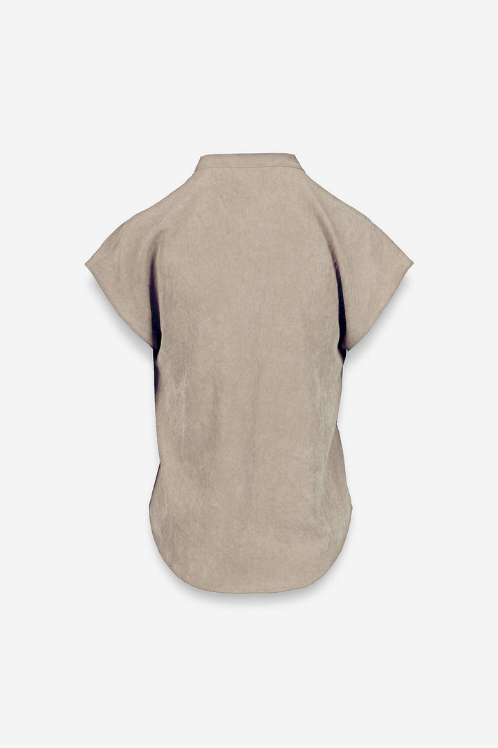 SOFT MATTE DROP SHOULDER BLOUSE - BEIGE
