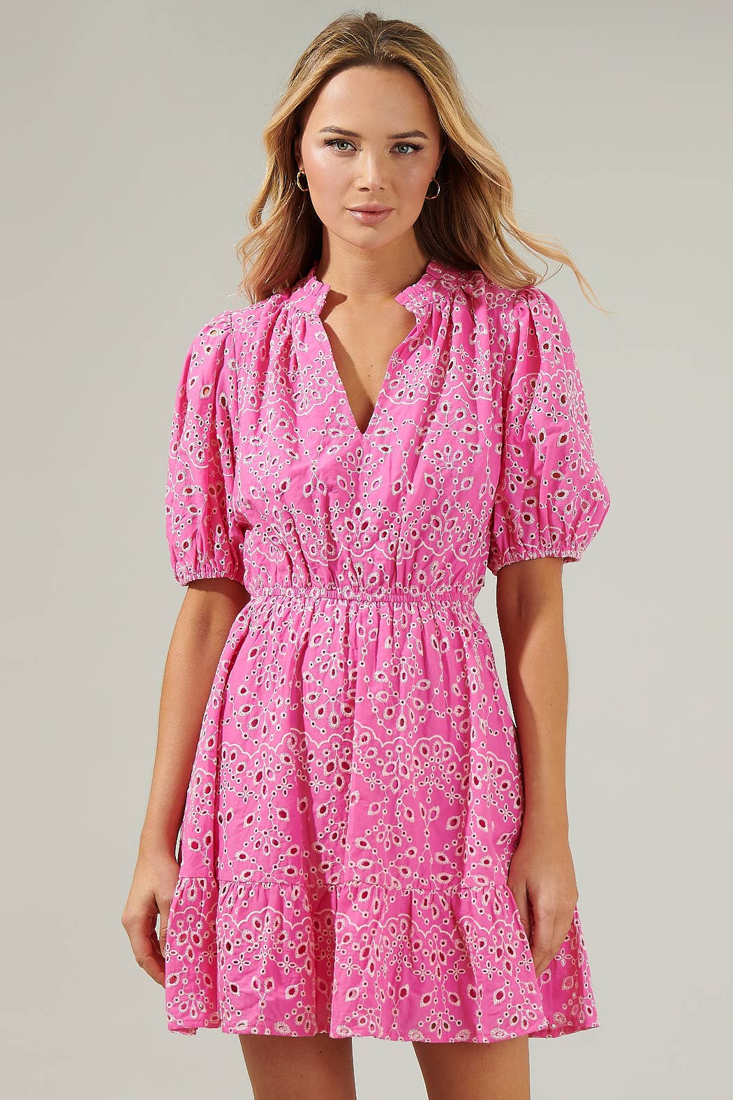 ROSIE EYELET MINI DRESS - PETAL PINK