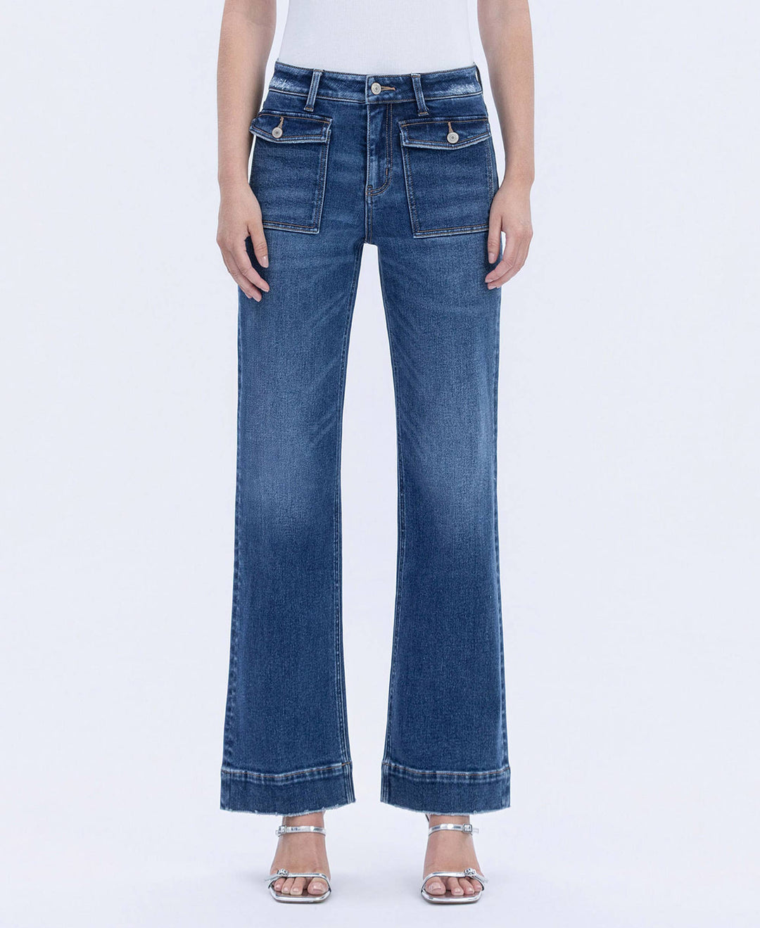 HIGH RISE TROUSER HEM VINTAGE FLARE JEANS - DARK WASH