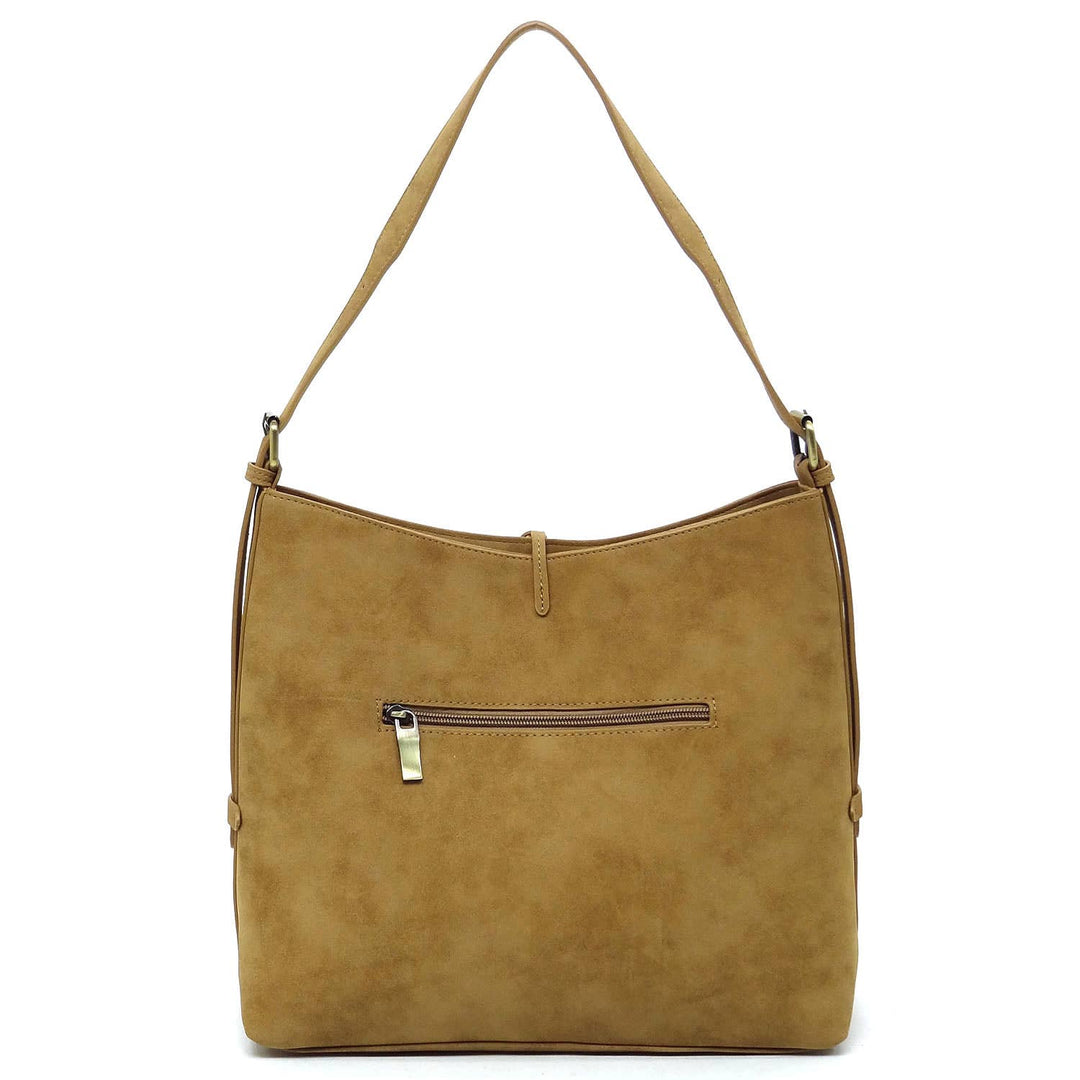 VEGAN SUEDE HOBO SHOULDER BAG - MOCHA