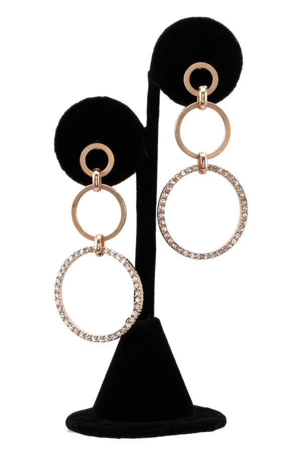 TRIPLE CIRCLE LINK DANGLE EARRING - GOLD