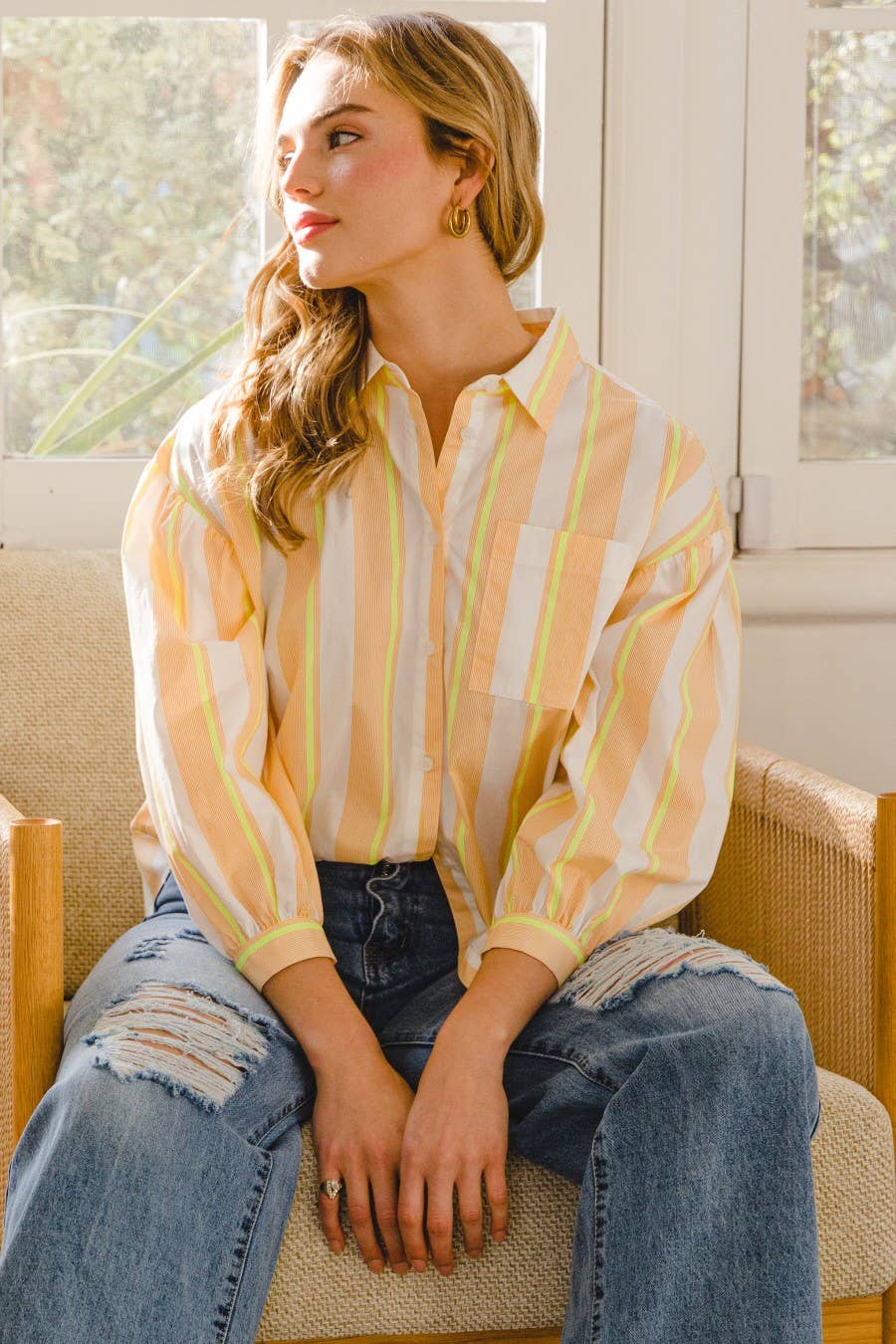 MULTI COLOR STRIPED SHIRT - ORANGE