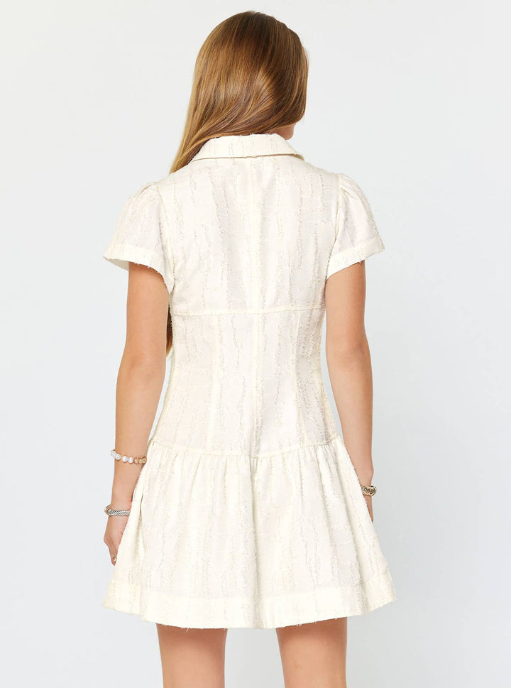TEXTURED BUTTON DOWN MINI DRESS - CREAM