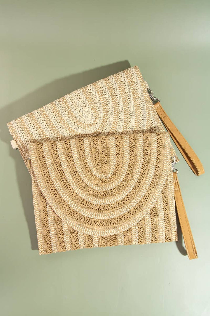 TWO TONE WOVEN ENVELOPE CLUTCH - IVORY