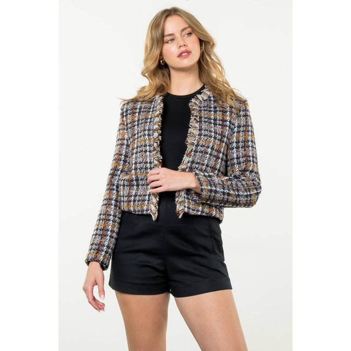 PLAID + FRINGE TWEED JACKET BY THML - MULTI