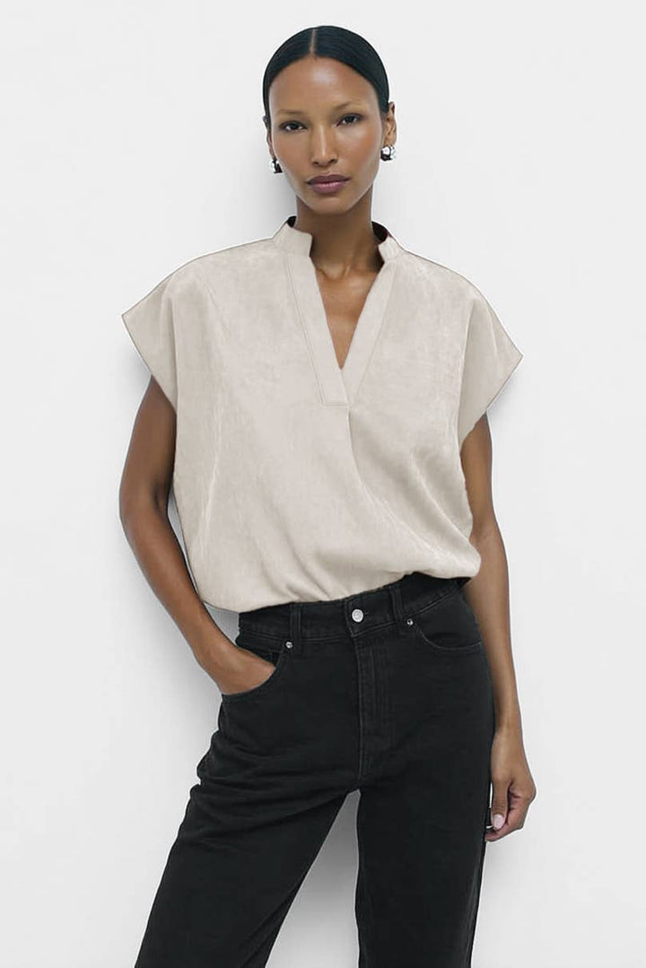 SOFT MATTE DROP SHOULDER BLOUSE - BEIGE