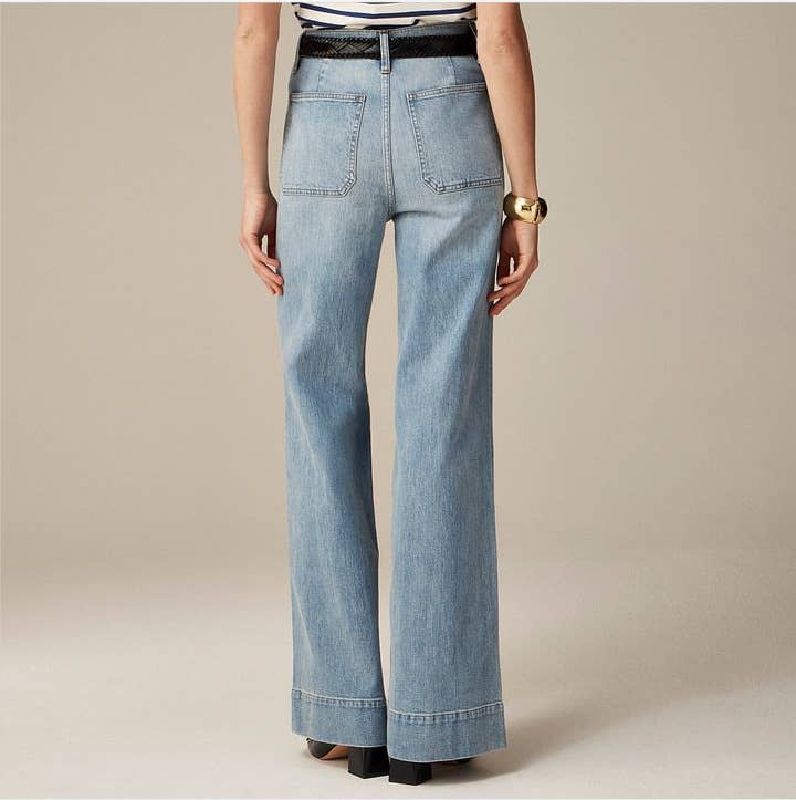 WIDE LEG LOOSE FIT PRE-WASHED HIGH WAIST BUTTON TRIM JEANS