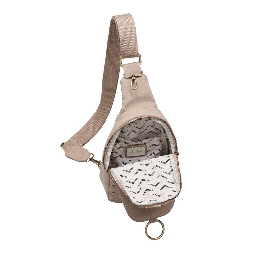 REGINA STUDDED VEGAN LEATHER SLING BACKPACK